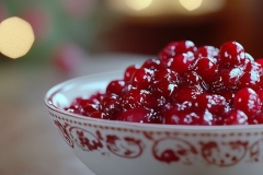 Cranberry sauce jelly sweet jam on bowl blurred background